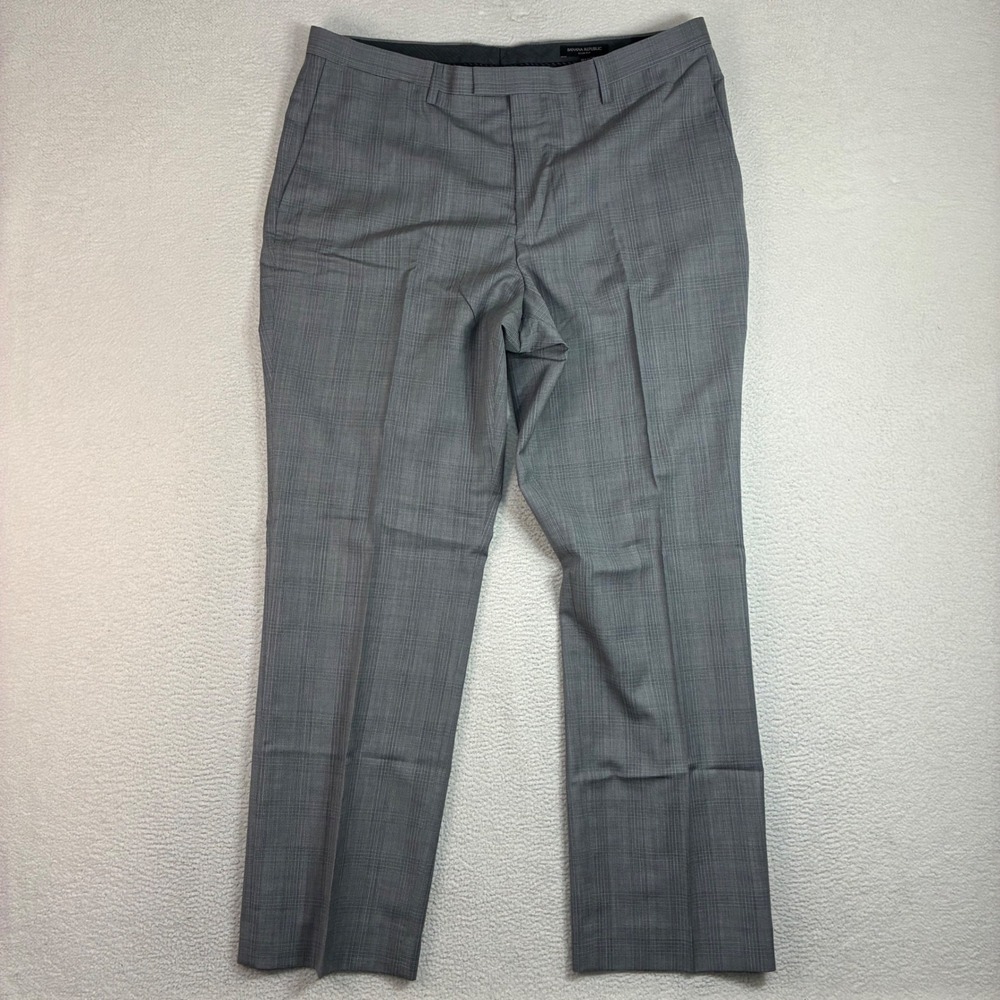 Banana Republic Marzotto Wool Dress Pants Men 38x31 Gray Plaid Slim Preppy